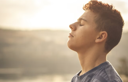 the man is meditating